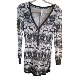 Live Love Dream Sp Romper Shorts Long Sleeve White Gray Winter Reindeer Deer...